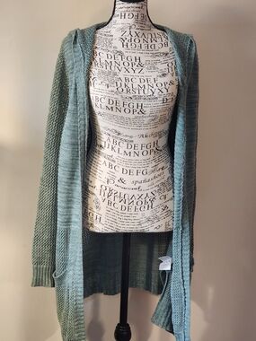 Natural Reflections Open-Front Hooded Cardigan With Pockets in Dusty Teal